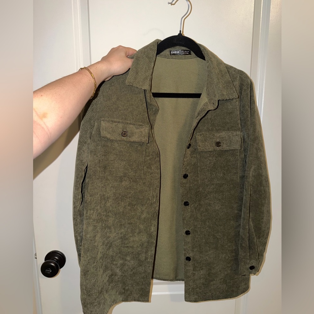 SHEIN Forest Green Corduroy Shirt Jacket